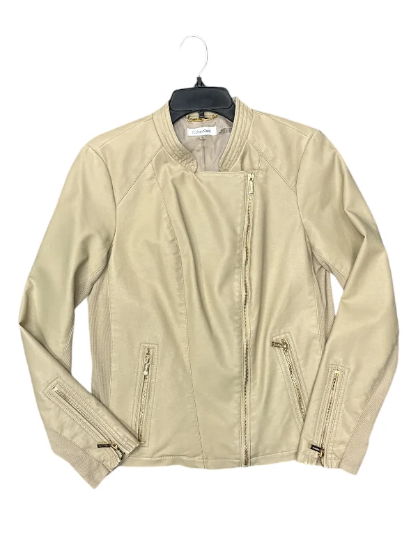 Men's Coats with Inner PocketsJacket Moto By Calvin Klein In Tan, Size: M