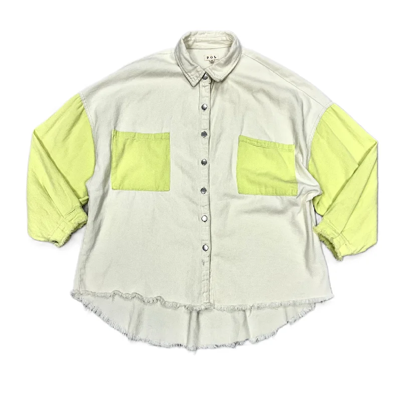 Men's Coats for Mild WeatherJacket Shirt By Pol In Cream & Green, Size: M