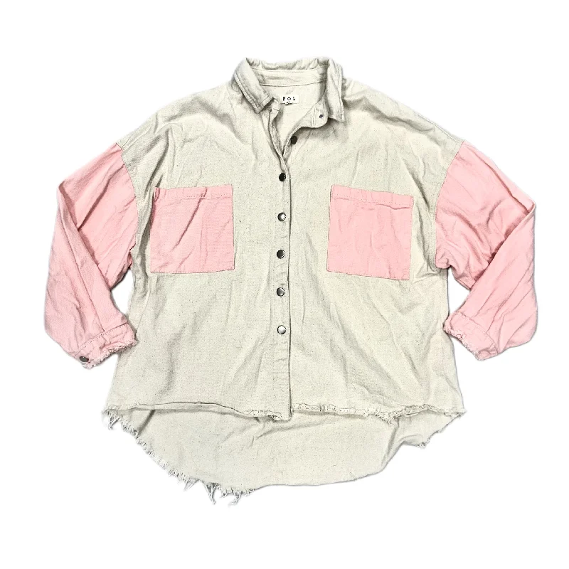 Men's Coats with Patchwork DesignsJacket Shirt By Pol In Cream, Size: S