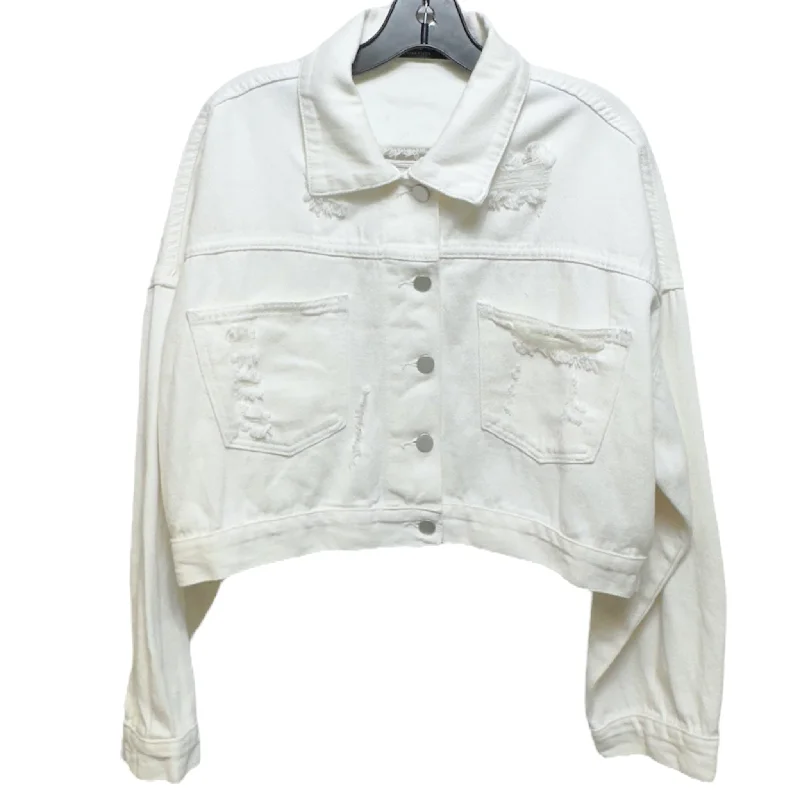 Men's Coats for WalkingRhinestone Fringe Denim Jacket By Blue B In Cream, Size: M