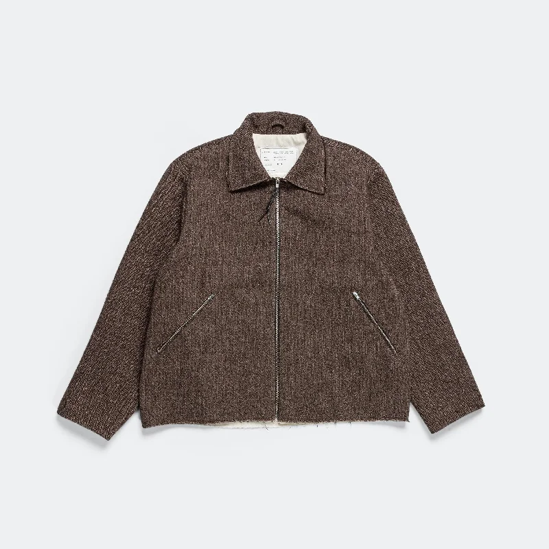 Men's Coats with LiningSimple Jacket - Brown Wool Herringbone