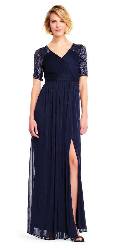 women's pastel dressesAdrianna Papell AP1E201417 Pleated Short Sleeve Ruched Embellished Jersey Mesh Dress