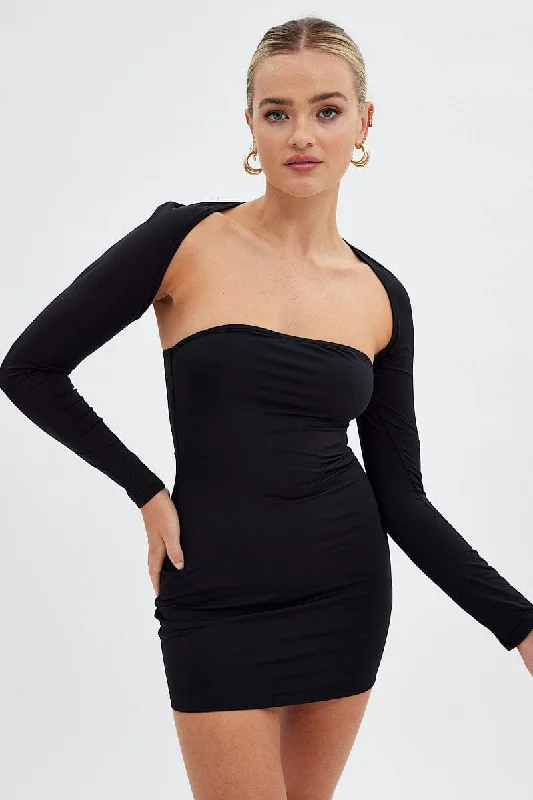 women's fair-trade dressesBlack Strapless Dress And Bolero Set Nylon