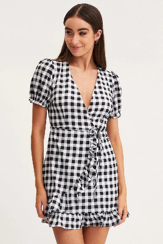 women's fair-trade dressesCheck Wrap Dress Short Sleeve