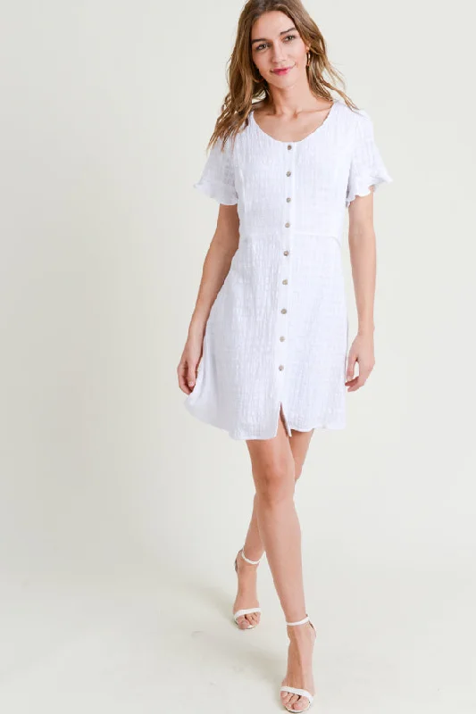 women's maximalist dressesShort Sleeve Scoop Neck Button Down Dress