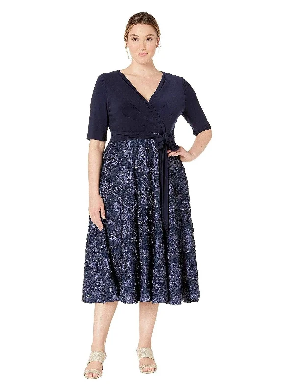 Flowy DressNew Navy 22W SL Fashions 9470682 Formal Plus Size Floral Short Dress Sale