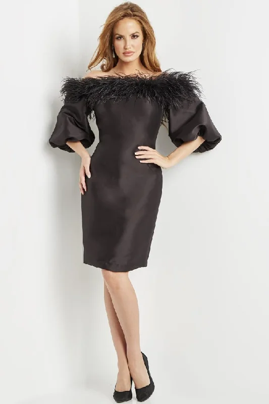 Floral DressJovani 08211 Short Feather Cocktail Knee Length Dress
