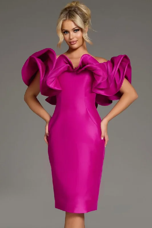Silk DressJovani 43758 Short Fitted Ruffled Sleeve Cocktail Dress