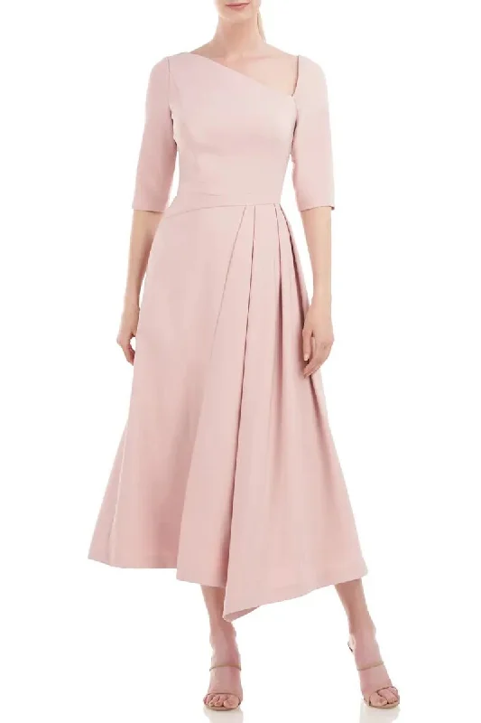 Satin DressKay Unger 5518822 3/4 Sleeve Pleated Tea Length Dress