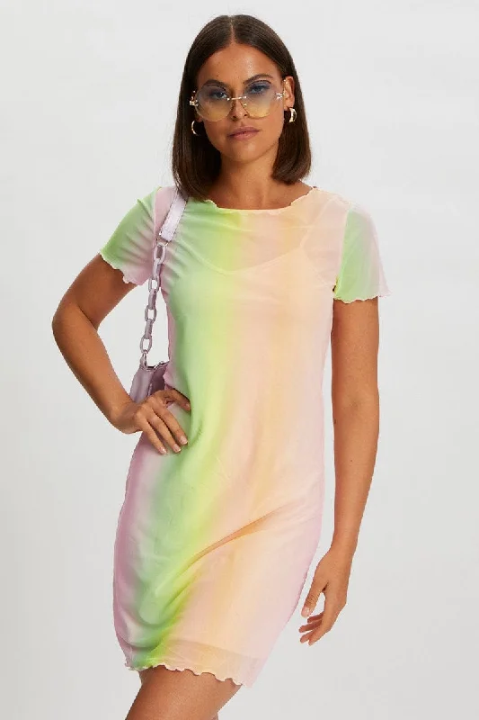 women's machine-washable dressesMulti Tie Dye Mesh Dress