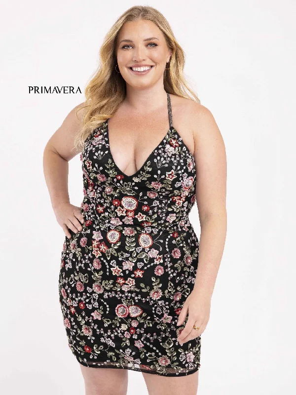 women's handmade dressesPrimavera Couture 14060 Plus Size Short Fitted Floral Cocktail Dress